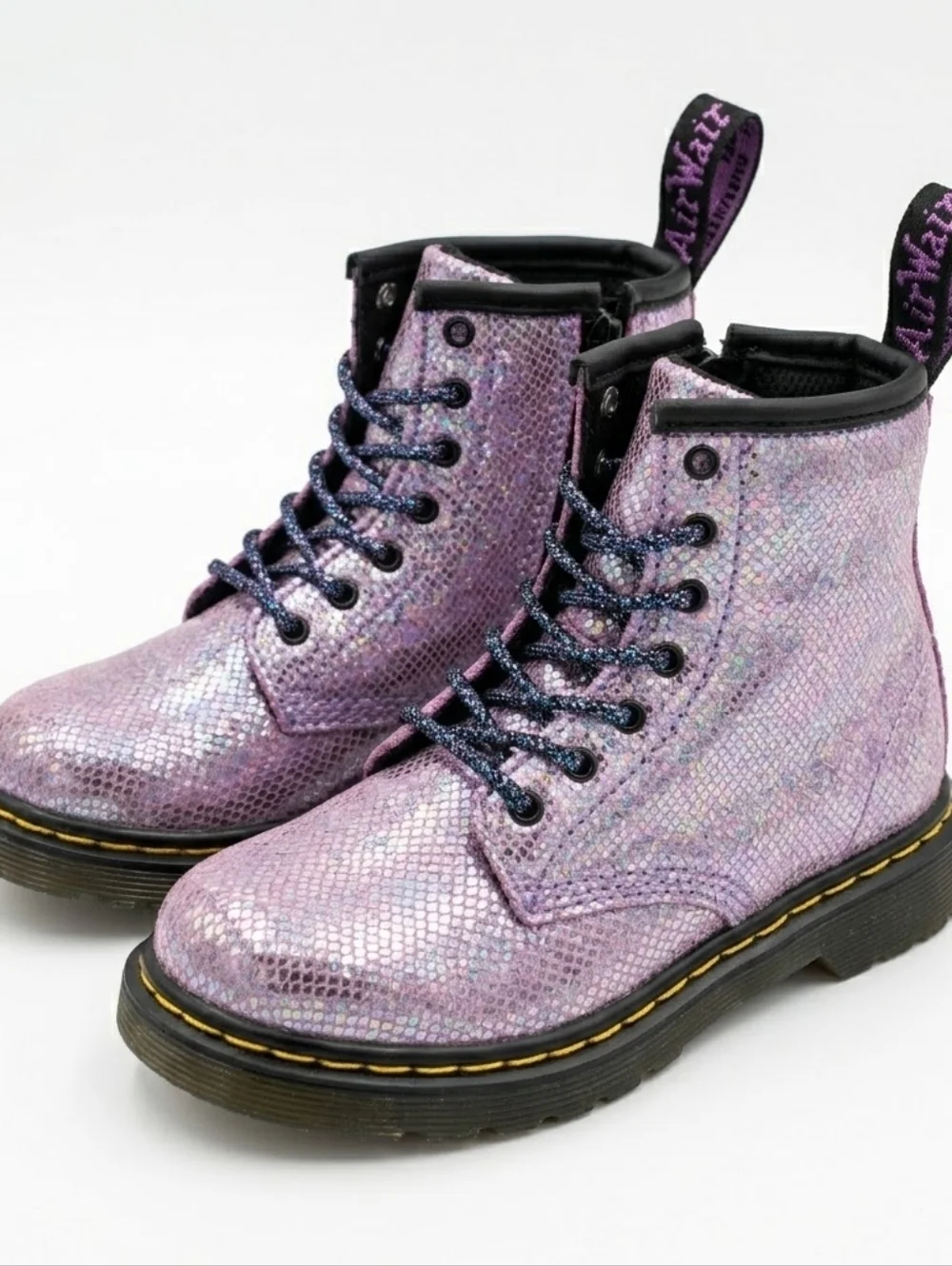Dr. Martens Baby Girl 1460 Boots Size 7 Iridescent Pink Glitter Crackle Leather
